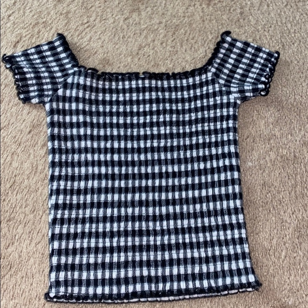 checkered off the shoulder top